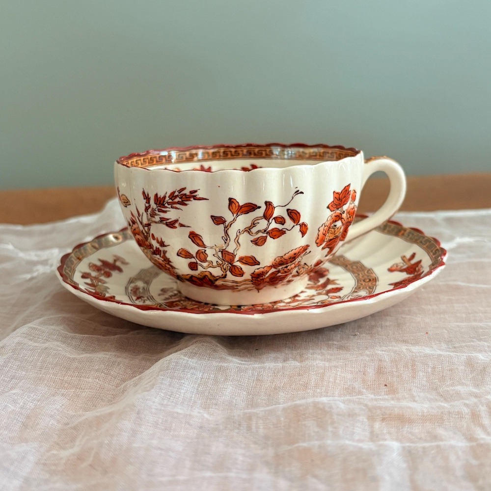 Antique Copeland Spode‎ "India Tree" Teacup and Saucer Rust Chinoiserie England